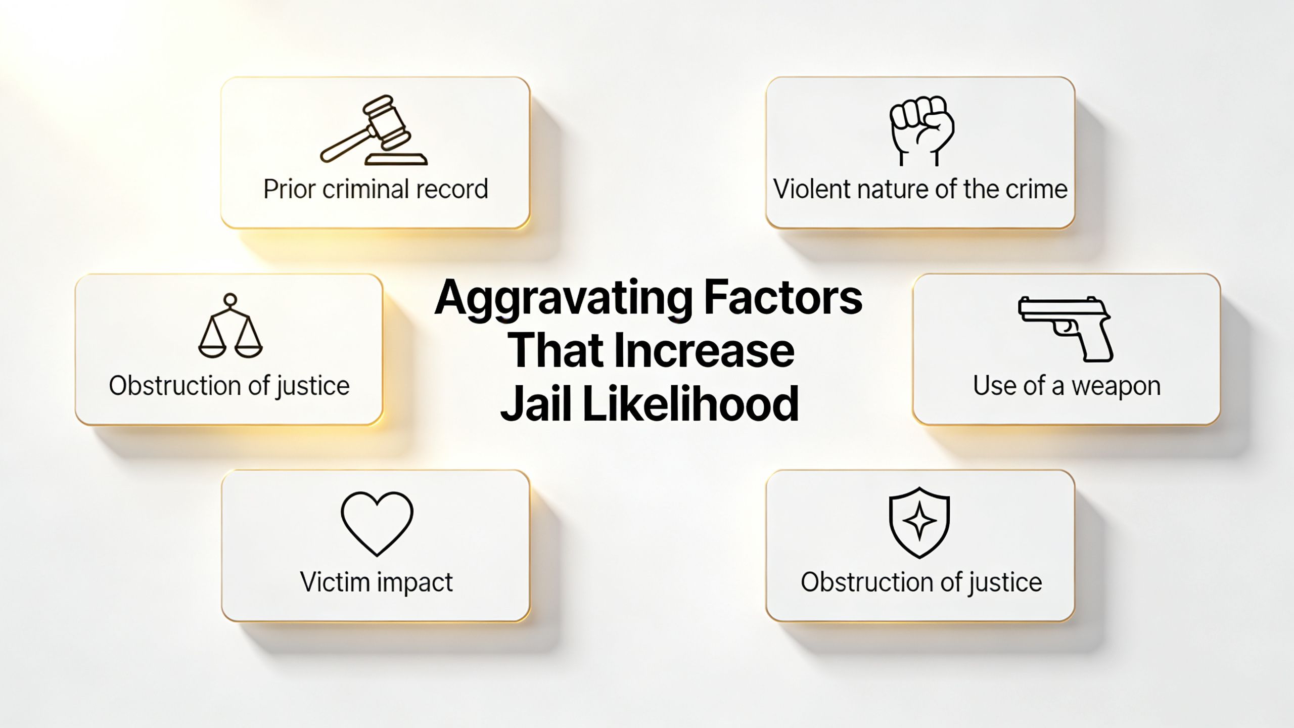 An infographic showing six common aggravating factors that increase the likelihood of jail time.